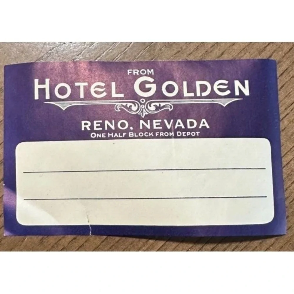 Vintage Hotel Golden Reno Nevada Luggage Label Travel Collectible Ephemera